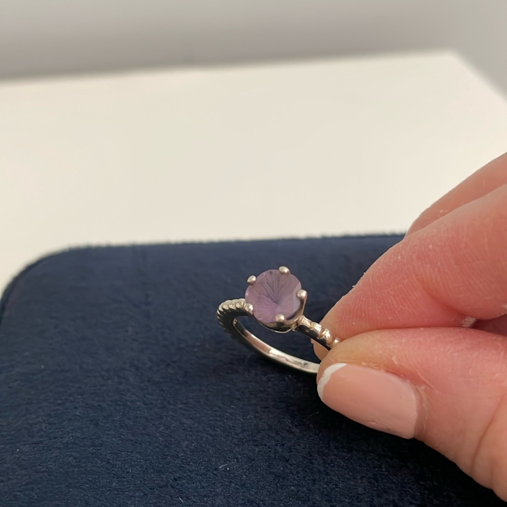 Pandora silver ring with purple stone